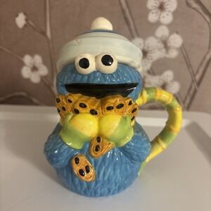 Sesame Street Cookie Monster Sesame Workshop 2006 Jar Mug 8" Winter Theme NEW